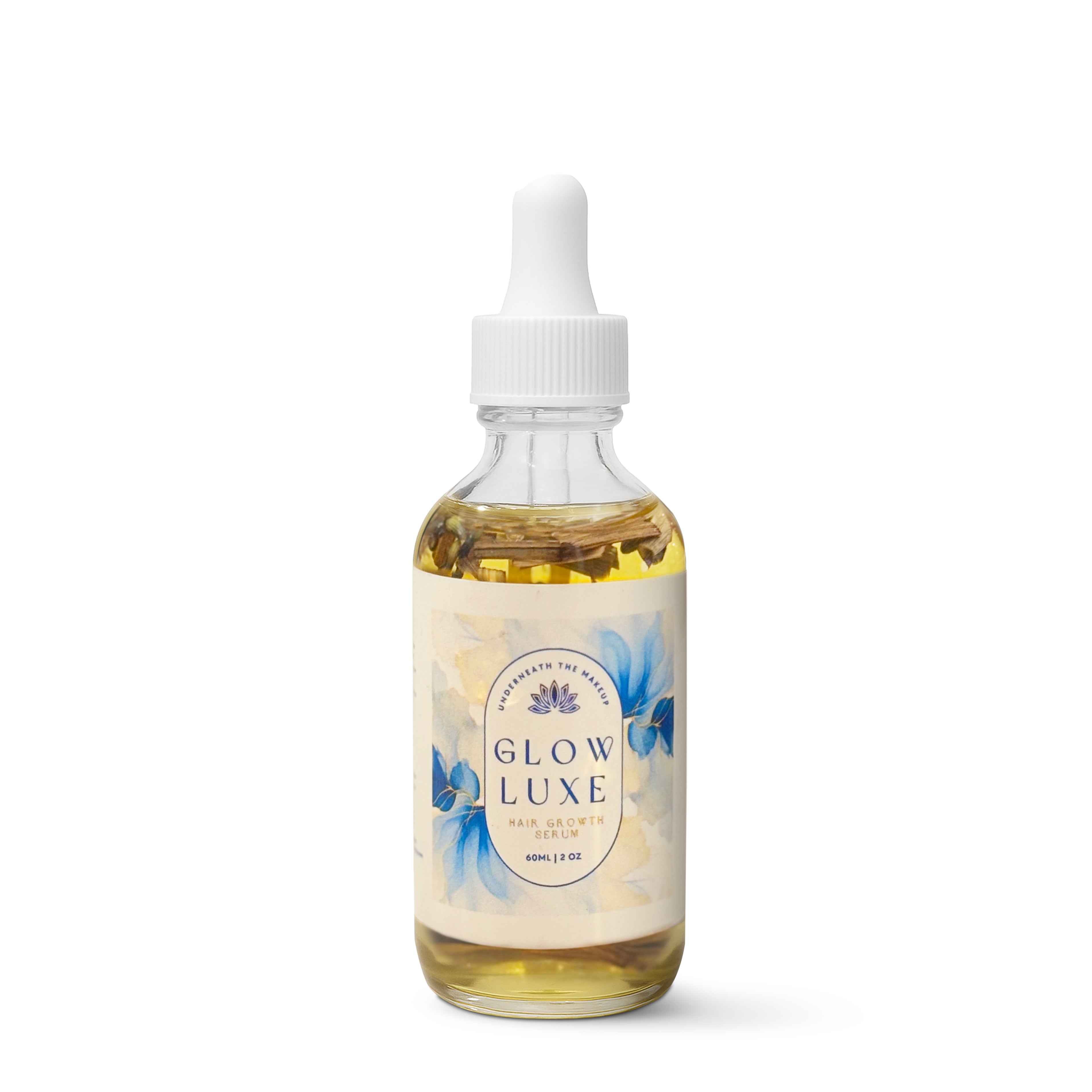 Glow Luxe hair growth serum bottle with dropper for growth